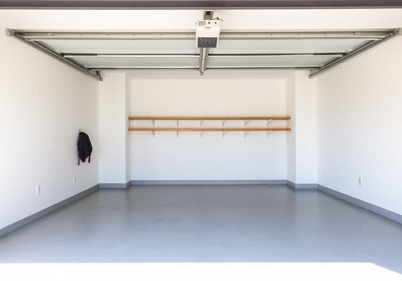 Empty residential garage with polished concrete floor after Newspace cleanup